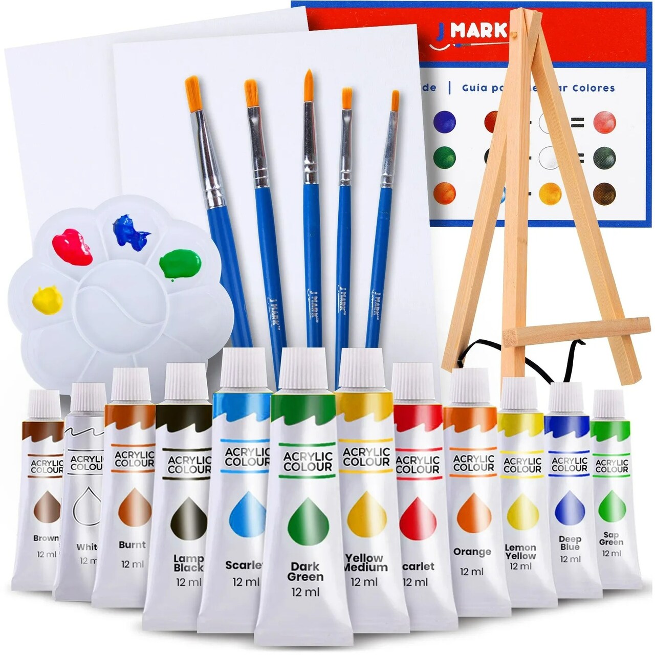 Art Canvas Paint Set Supplies – 22-Piece Canvas Acrylic Painting Kit with Wood E